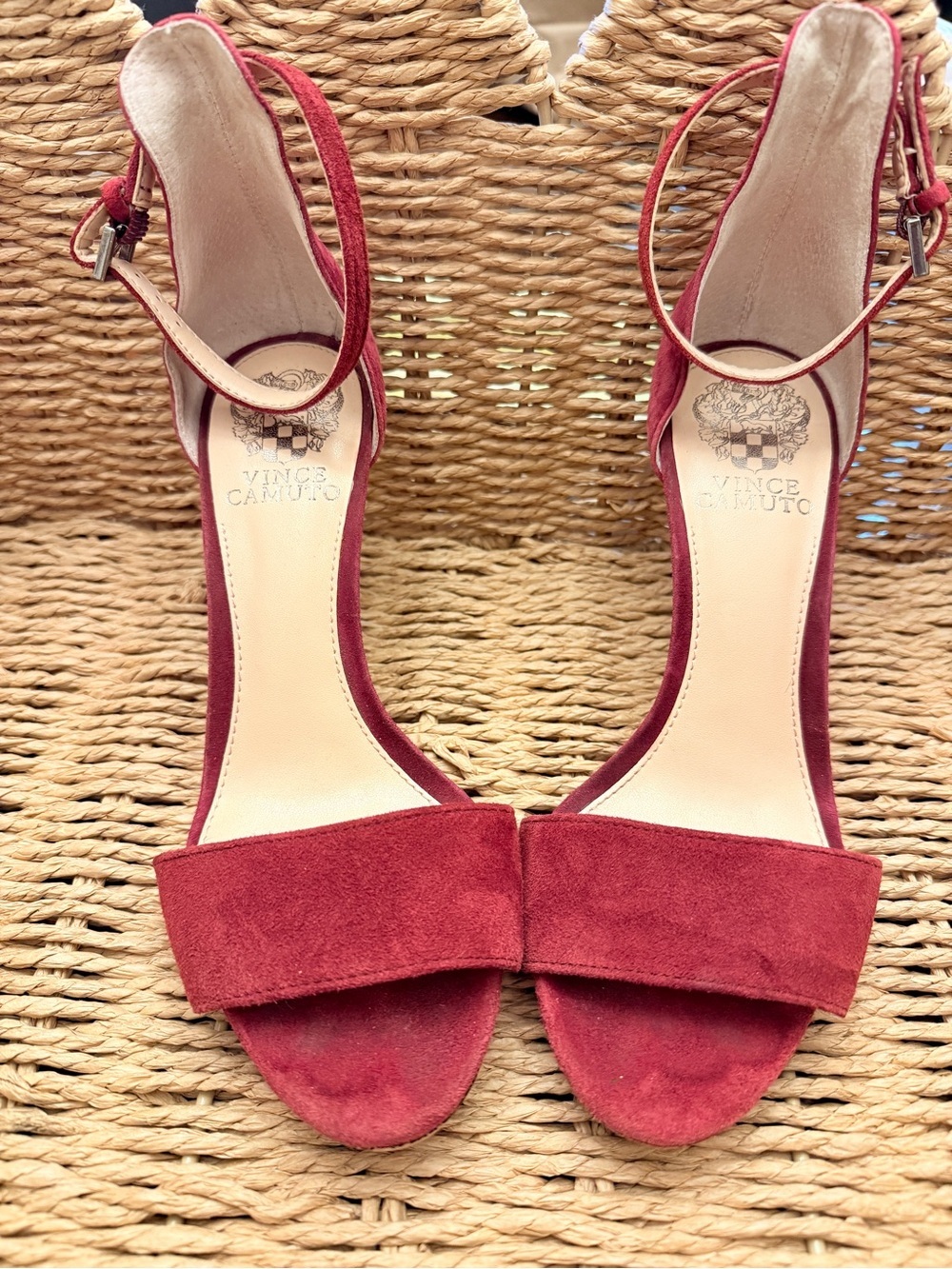 Vince Camuto Burgundy Suede Ankle-Strap Heels